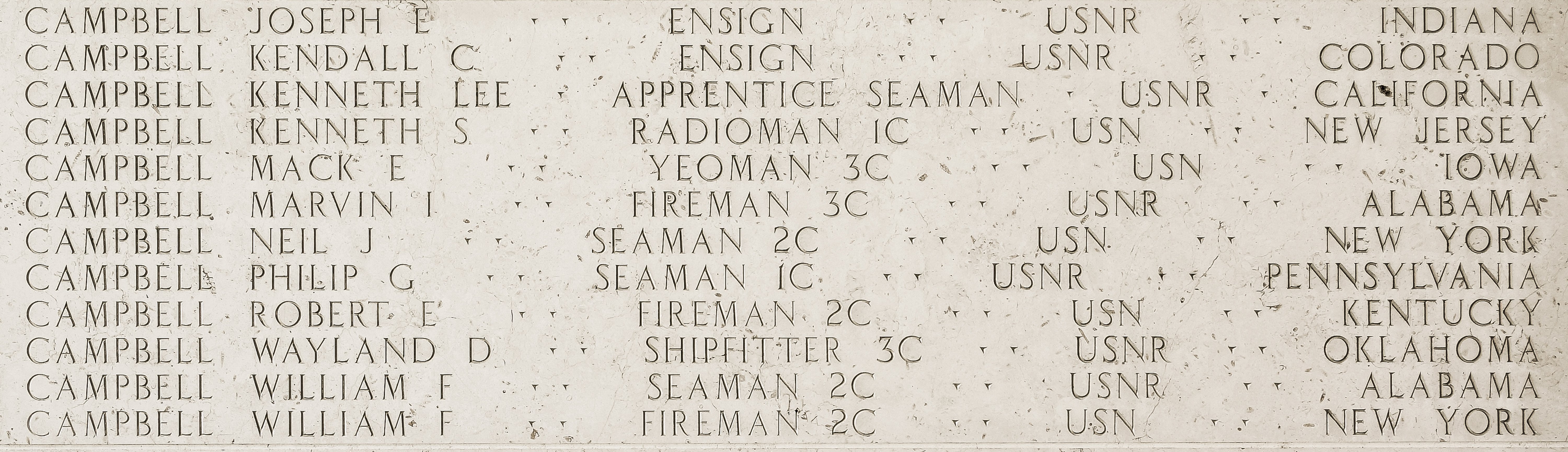 Marvin I. Campbell, Fireman Third Class